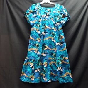 Winnie's  Fashions Hawaiian Blue MuMu V-Neck Dress Size XL